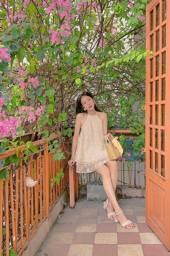 Chân váy dệt hoa Hoa Hạ - Kem