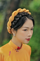 Áo dài in Truyền thống Pháp Lam - Vàng