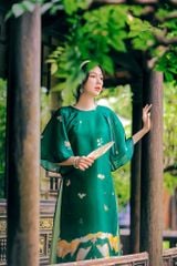 Set Áo dài Organza Khuê Văn - Xanh lá - Size S