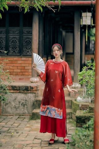 Set Áo dài Organza Khuê Văn - Đỏ - Size S