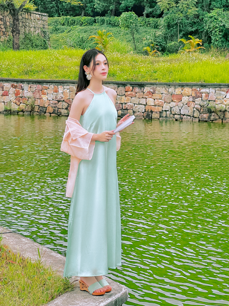 Áo khoác tơ Vân Thanh - Cam nhạt ẩn hoa