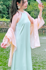 Áo khoác tơ Vân Thanh - Cam nhạt ẩn hoa