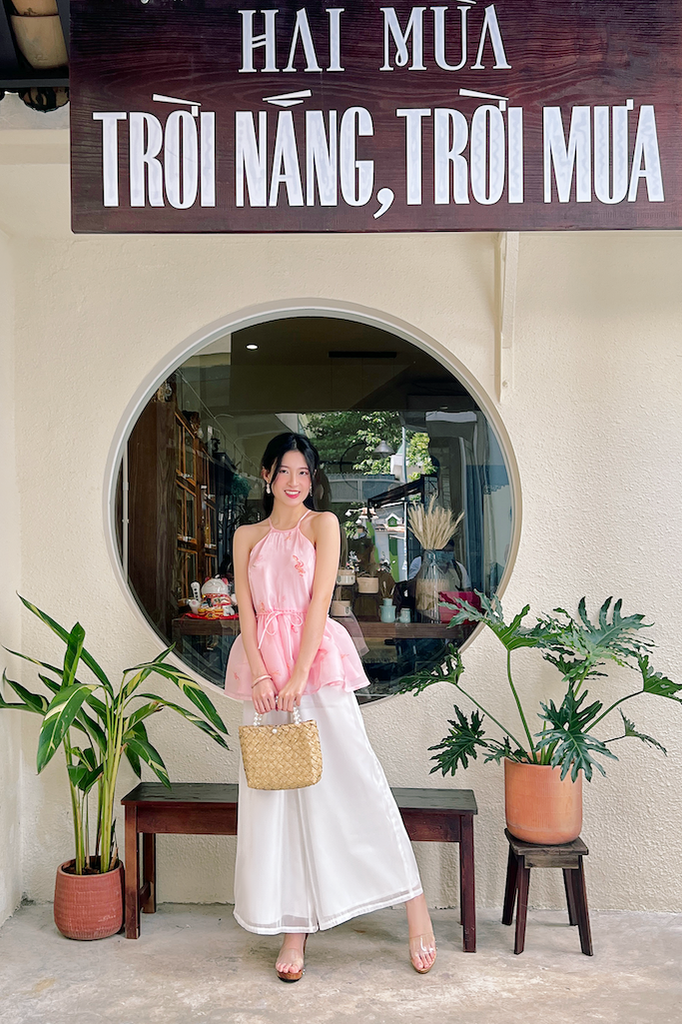 Áo yếm xòe organza Nhạc Hoa - Hồng