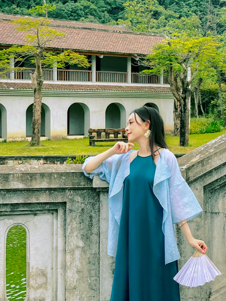 Đầm cổ yếm Sơn Trà - Xanh cổ vịt