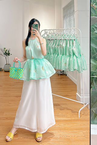 Áo yếm xòe organza Nhạc Hoa - Xanh ngọc