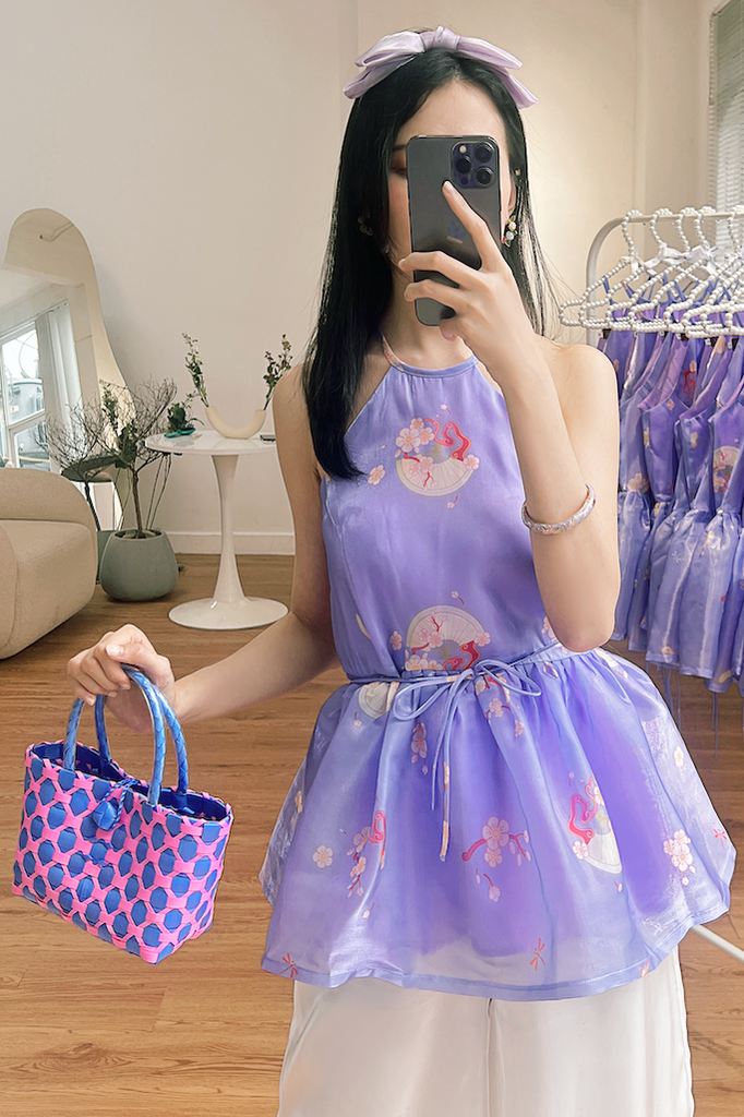 Áo yếm xòe organza Nhạc Hoa - Tím