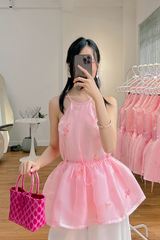 Áo yếm xòe organza Nhạc Hoa - Hồng