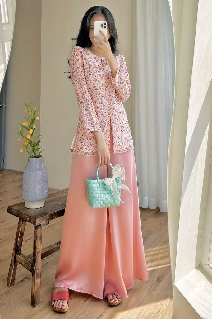 Áo bà ba Cách tân Út Ráng - Hoa hồng cam