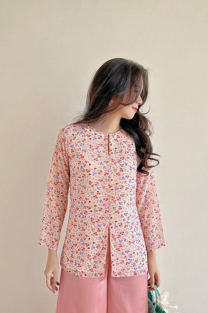 Áo bà ba Cách tân Út Ráng - Hoa hồng cam