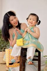 Áo yếm xòe organza Hoa Niên Ca BÉ - Xanh ngọc