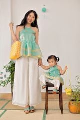 Áo yếm xòe organza Hoa Niên Ca BÉ - Xanh ngọc