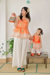 Áo yếm xòe organza Hoa Niên Ca - Cam