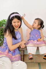 Áo yếm xòe organza Hoa Niên Ca BÉ - Tím