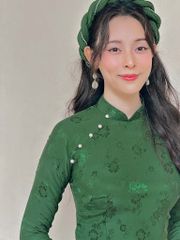 Áo dài Truyền thống Gấm Khuê Gia - Xanh lá đậm