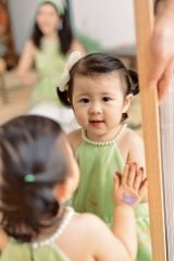 Áo yếm xòe organza Hoa Niên Ca BÉ - Xanh cốm