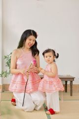 Áo yếm xòe organza Hoa Niên Ca - Hồng