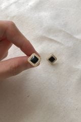 Hoa tai D1909 Đá đen hình thoi nhỏ