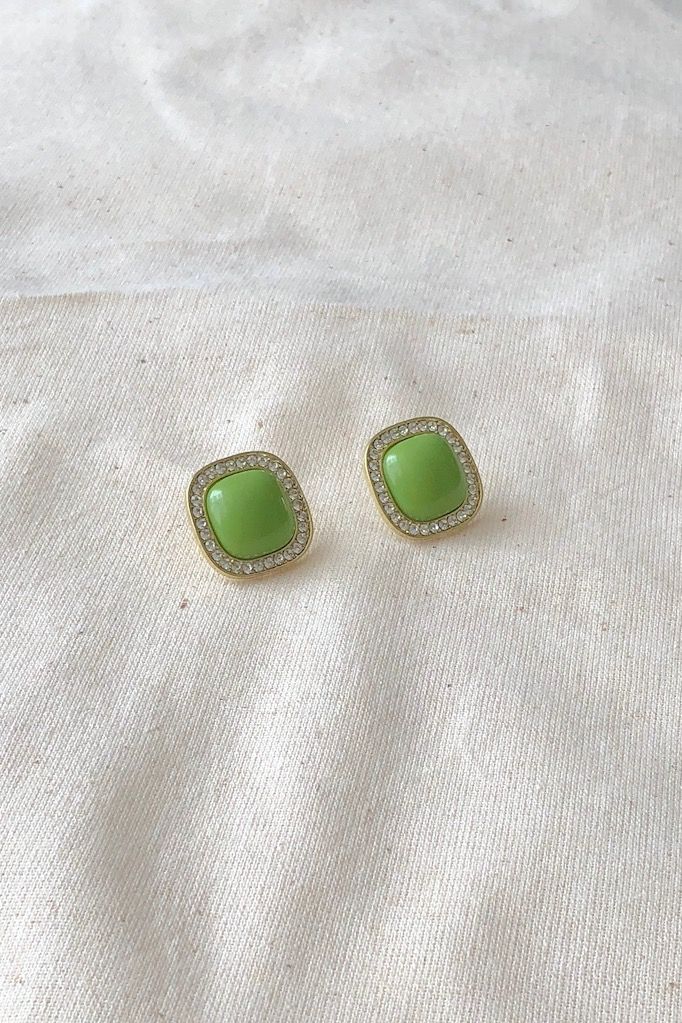 Hoa tai D1916 Đá vuông xanh lá retro