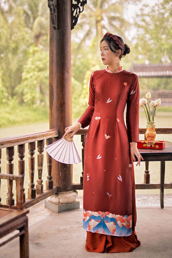 Áo dài in Truyền thống Diên Phúc - Đỏ