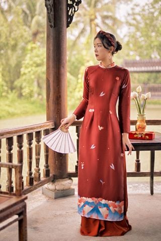 Áo dài in Truyền thống Diên Phúc - Đỏ