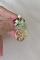 Hoa tai D2008 Hoa tai nơ xanh cốm phối miếng bầu dục