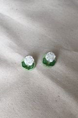 Hoa tai D2009 Hoa tai hoa hồng trắng lá xanh tròn