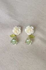 Hoa tai D2006 Hoa tai hoa hồng kem lá xanh