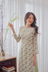 Áo dài Truyền thống Mơ Xuân - Trắng hoa đỏ