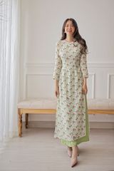 Áo dài Truyền thống Mơ Xuân - Trắng hoa đỏ