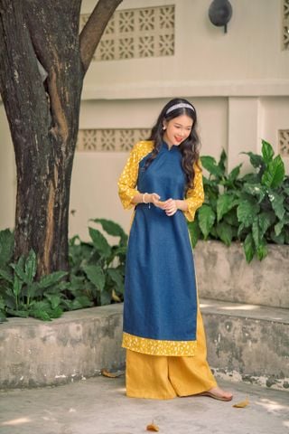 Áo dài linen Xuân Dương cổ đứng