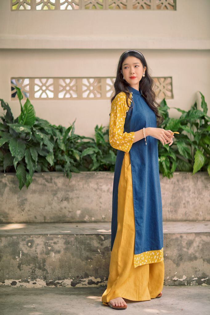 Áo dài linen Xuân Dương cổ đứng