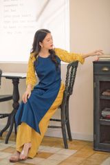 Áo dài linen Xuân Dương cổ tròn