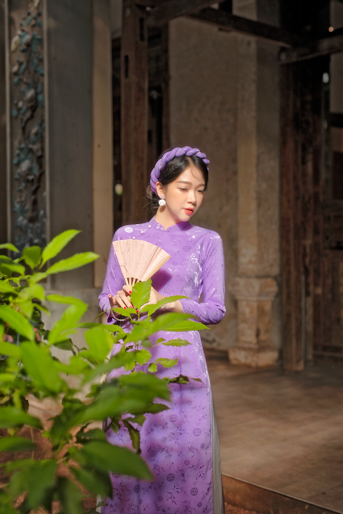 Áo dài Truyền thống Gấm Khuê Gia - Tím