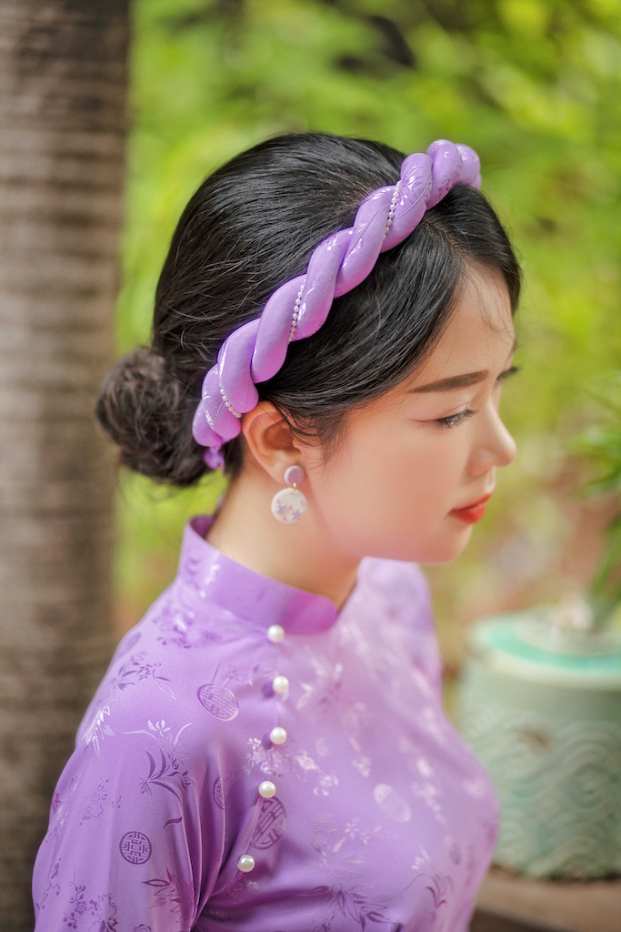 Áo dài Truyền thống Gấm Khuê Gia - Tím