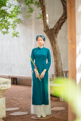 Áo dài Truyền thống Gấm Khuê Gia - Xanh cổ vịt