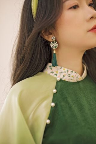 Hoa tai DN139 Đất nung lá xanh tua rua