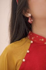 Hoa tai DN140 Đất nung hoa đỏ đô hình thoi