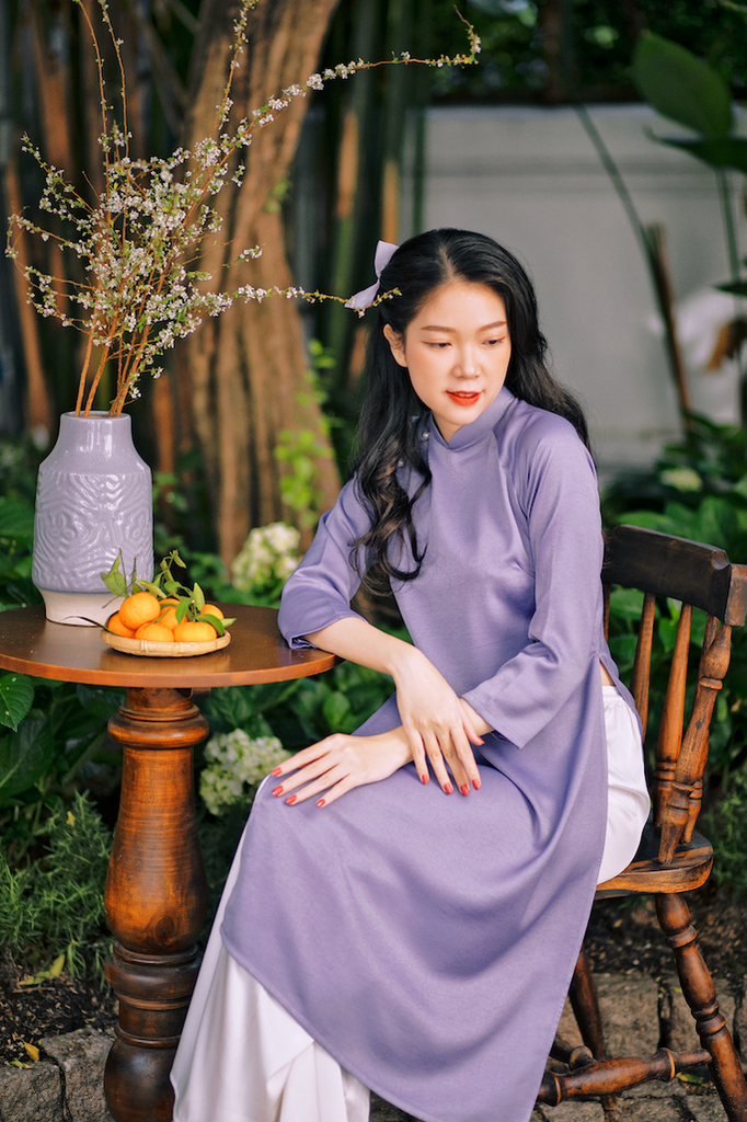 Áo dài Dáng xưa Yên Phụng - Tím xanh