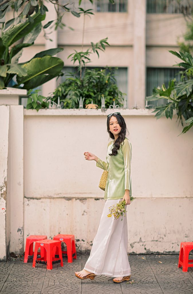 Áo bà ba Cách tân Út Xinh - Xanh cốm