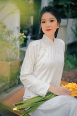 Áo dài Kiểu xưa Xuân Thời - Gấm trắng