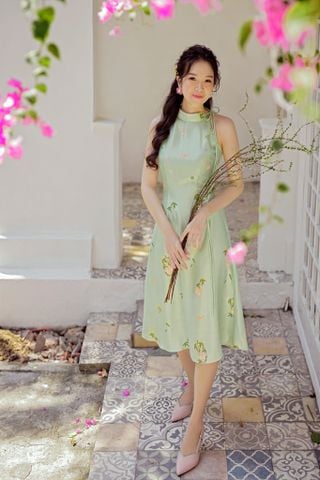 Đầm yếm Hoa Niên Ca - Xanh lá trúc