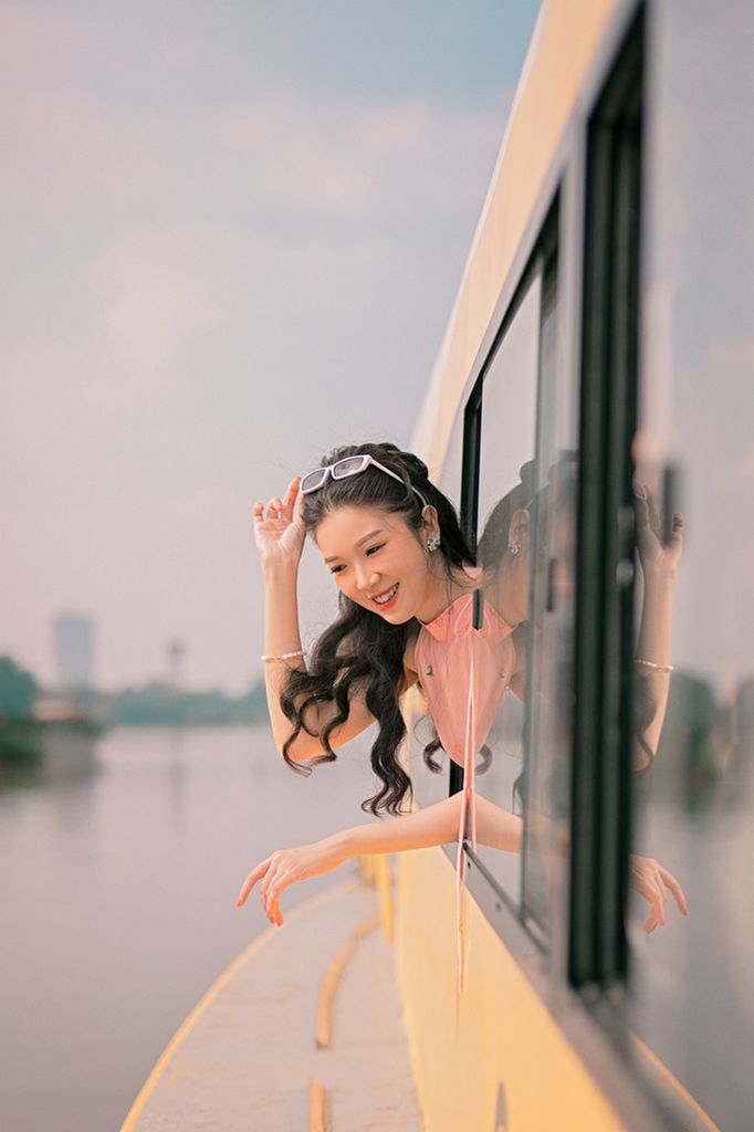 Đầm yếm Hoa Niên Ca - Cam ánh đào