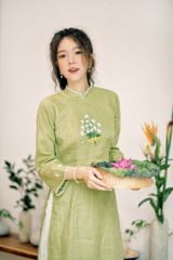 Áo dài linen Thêu tay Cúc Hoa