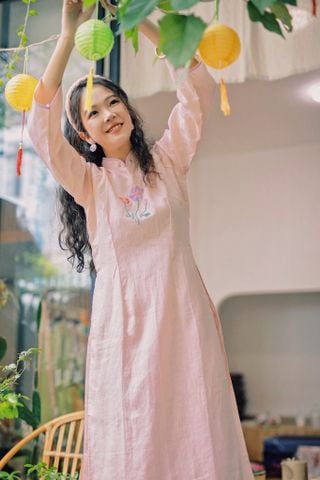 Áo dài linen Thêu tay Nguyệt Hoa