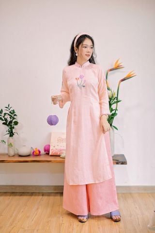 Áo dài linen Thêu tay Nguyệt Hoa