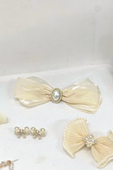 Kẹp tóc KE-051 nơ organza trắng đính hạt ngọc vintage