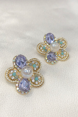 Hoa tai NK-002 hoa 5 cánh đính đá và hạt lấp lánh