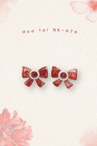 Hoa tai NK-070 nơ đỏ đính vòng tròn hạt ngọc