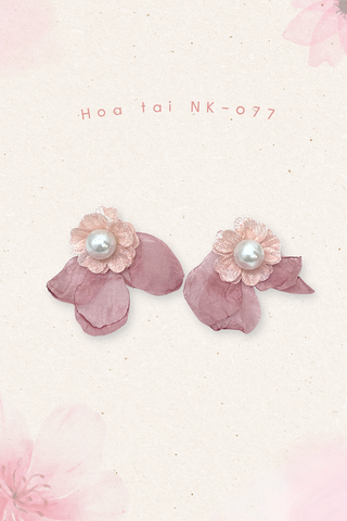 Hoa tai NK-077 hoa hồng ửng nhụy hạt ngọc lớn