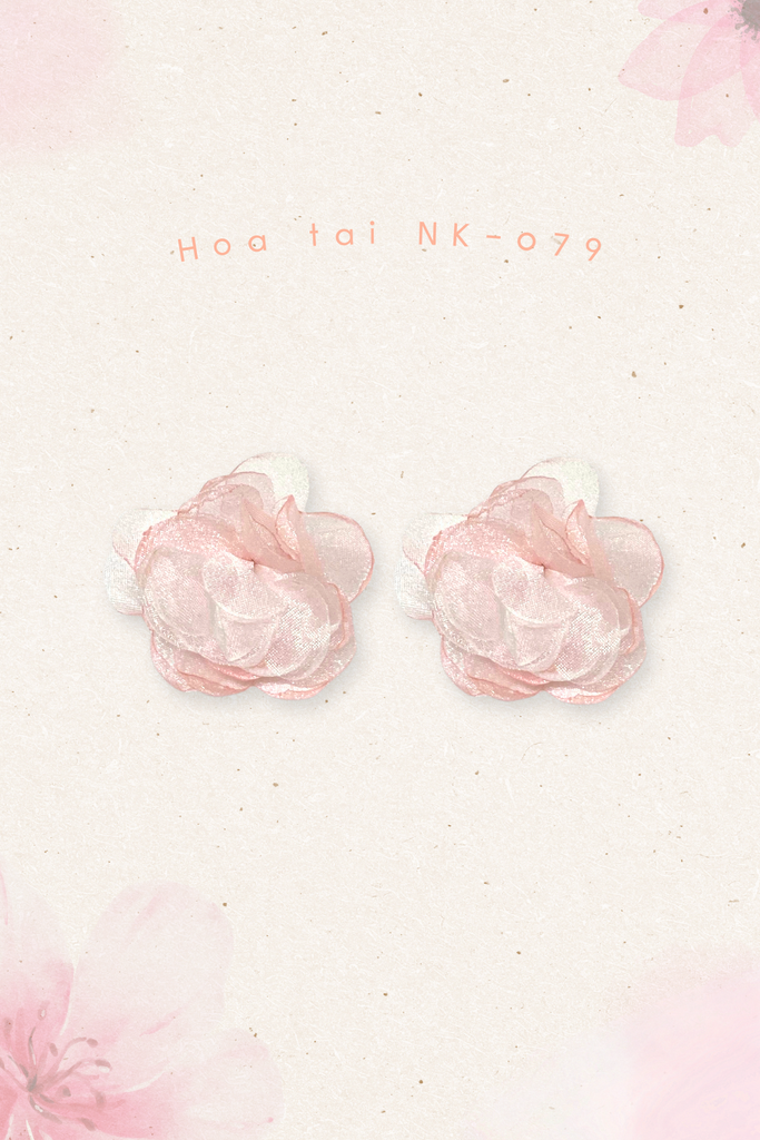 Hoa tai NK-079 hoa mẫu đơn voan hồng nhạt